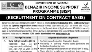 Apply Online for BISP Jobs 2025 – Benazir Support Program