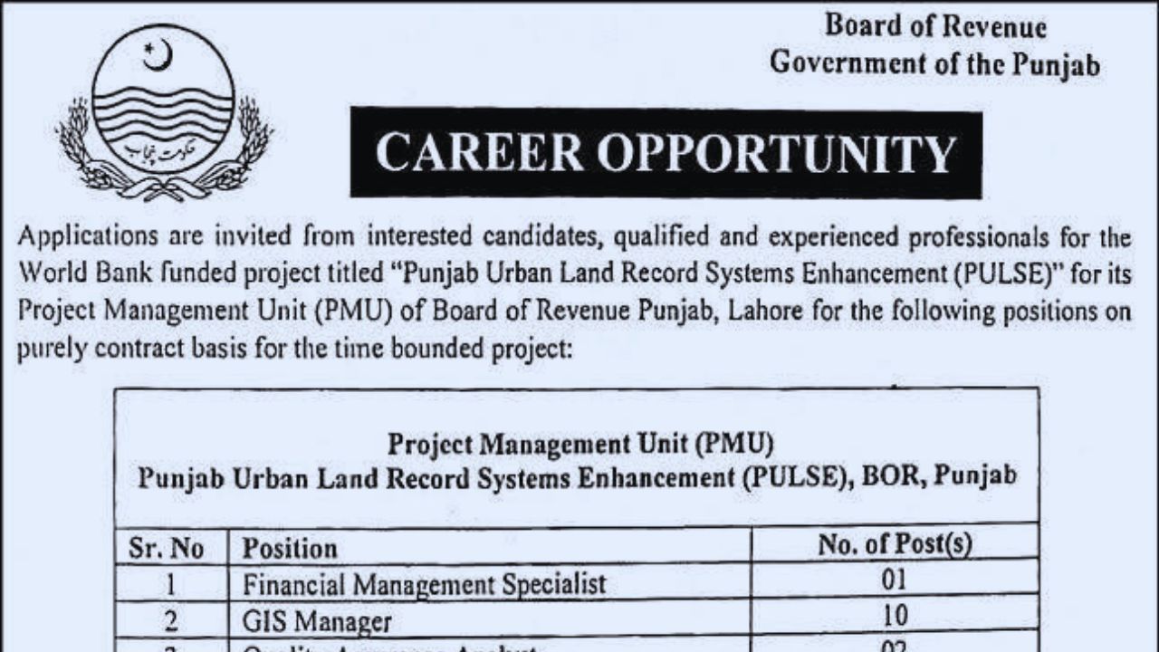 Latest Board of Revenue Punjab Jobs 2025 – Apply Online for Government Vacancies