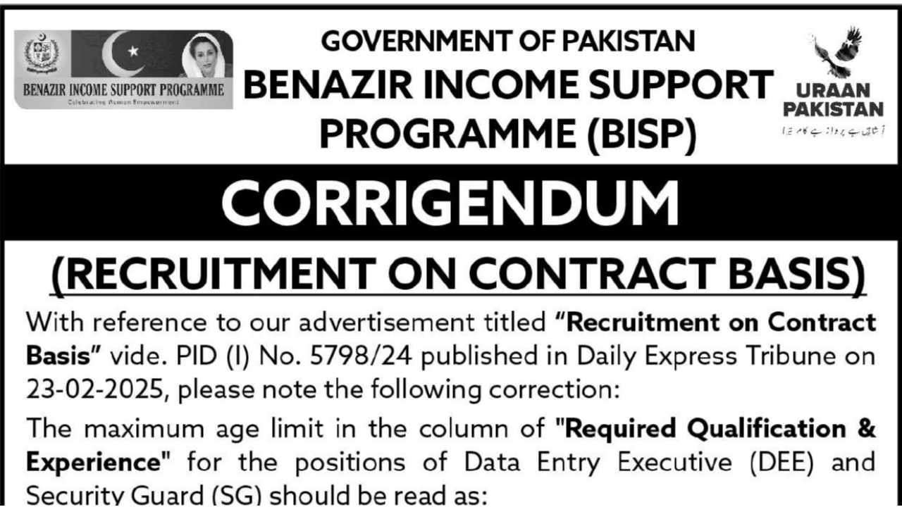 Benazir Income Support Program BISP Jobs 2025 Apply Now