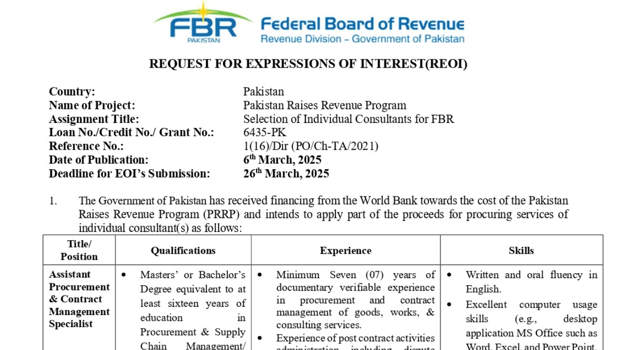 Apply Online for FBR Jobs 2025 Procurement and Supply Chain Positions