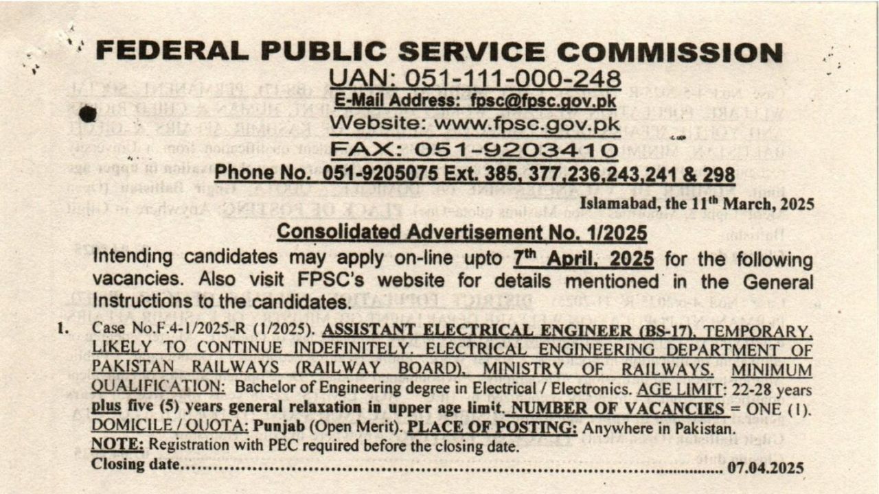 FPSC Jobs 2025 Latest Advertisement 01/2025 Available Positions and Requirements