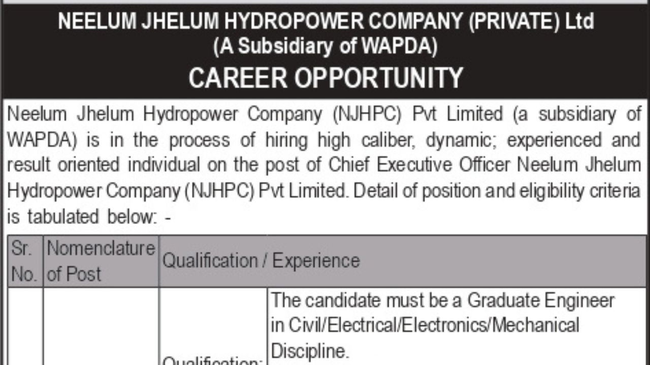 NJHPC CEO Job 2025 Eligibility Criteria and Application Process