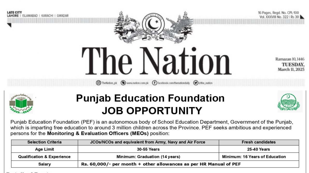 Punjab Education Foundation Jobs 2025 - Apply Online for Latest Vacancies in Punjab - PEF Jobs 2025