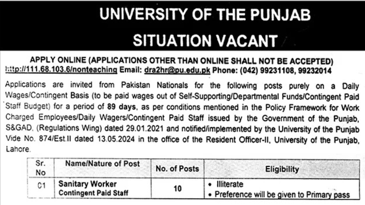 University of the Punjab PU Jobs 2025 Apply Online Now