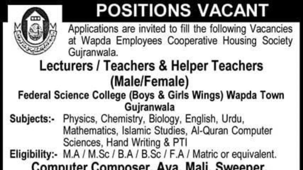 WAPDA Teaching Jobs 2025 Apply for Lecturer and Teacher Posts