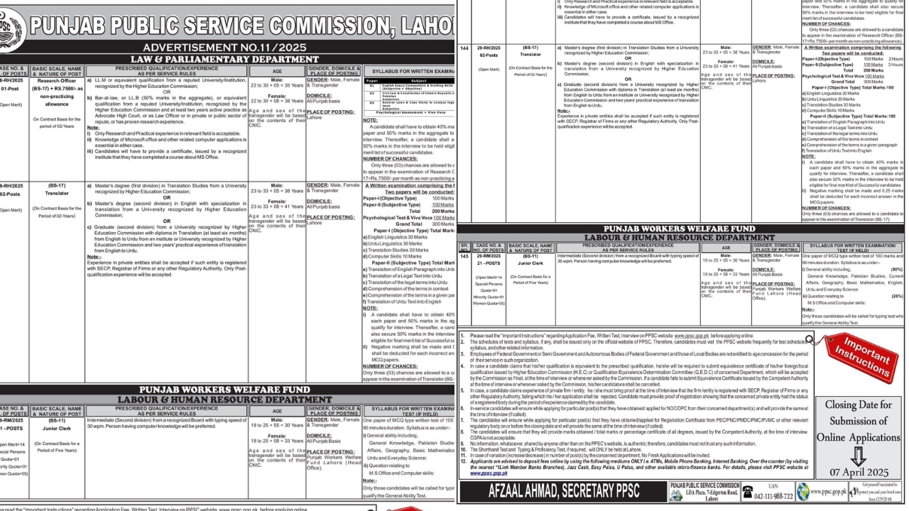 PPSC Junior Clerk Vacancies 2025 Apply Online Now